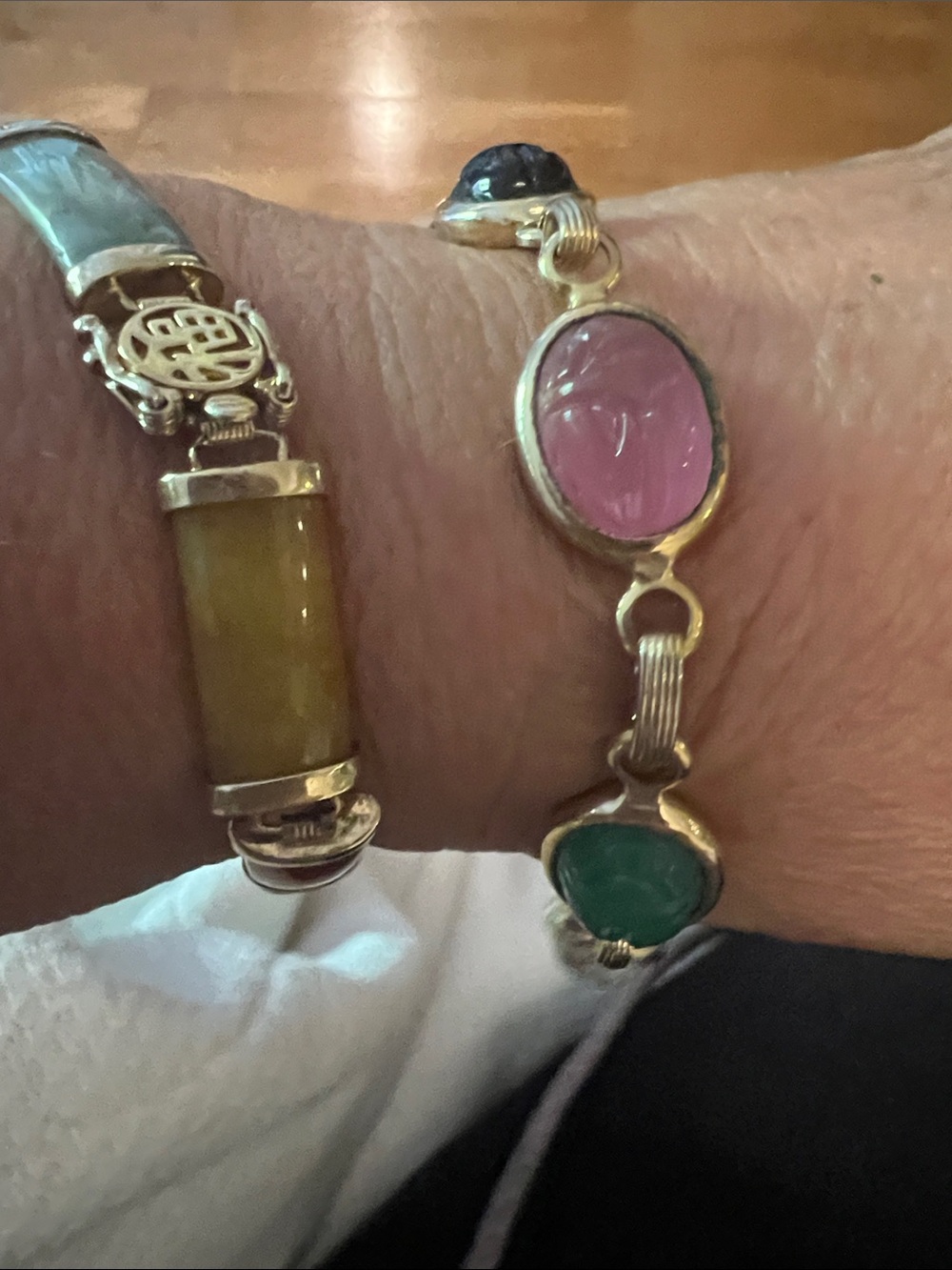 VintageGold-Tone Multi Gemstone Oval Link Bracelet - Pink Green Blue Black White
